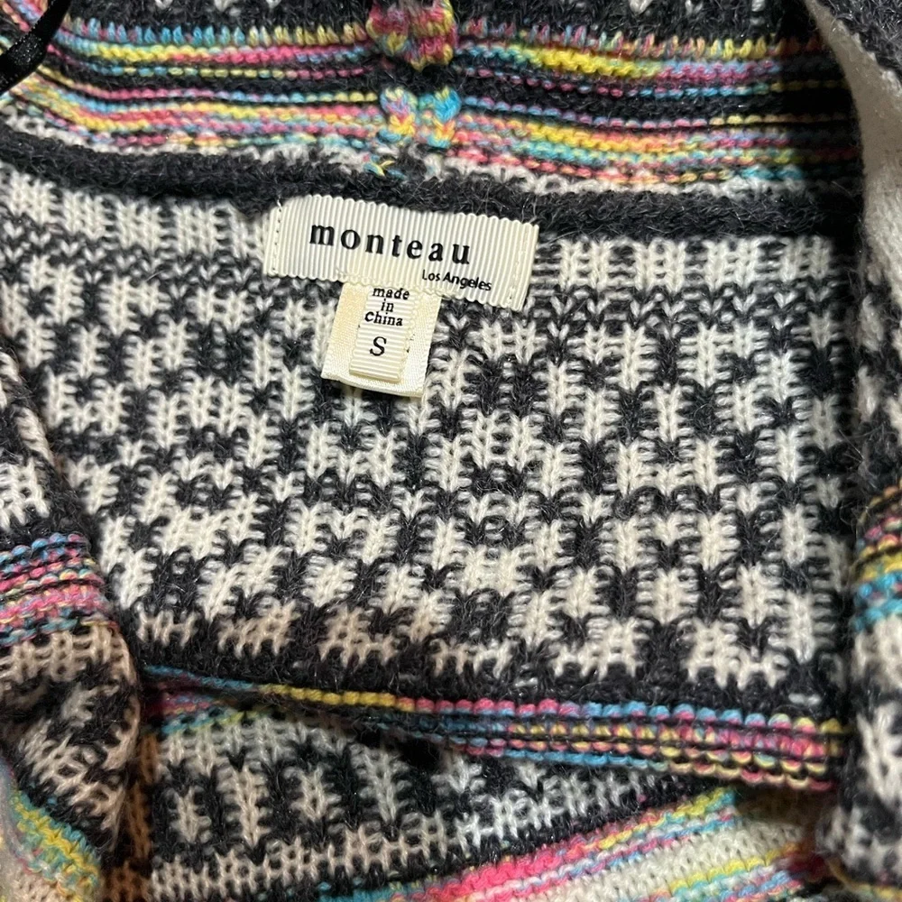 MONTEAU LOS ANGELES Sweater hooded boho jacket 90s y2k rainbow fall  small - Picture 3 of 3